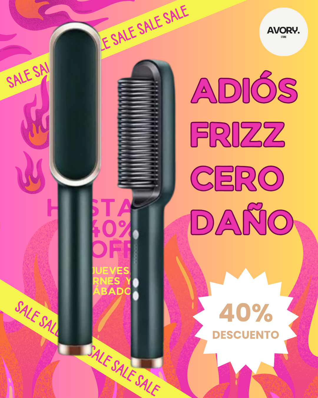 Avory Glow™ | Cepillo Alisador & Plancha 2 en 1 para un Cabello de Salón en Minutos